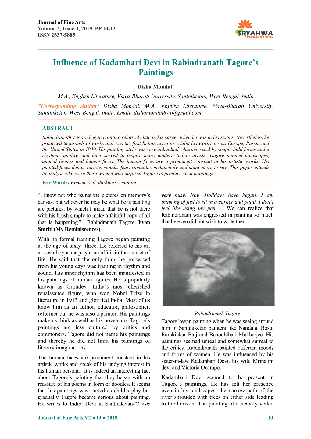Influence of Kadambari Devi in Rabindranath Tagore's Paintings