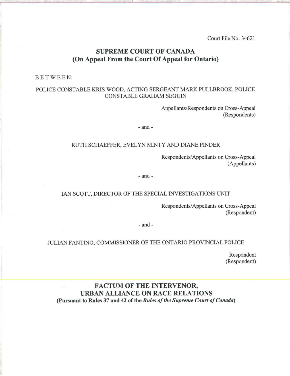 SUPREME COURT of CANADA (On Appeal from the Court of Appeal for Ontario)