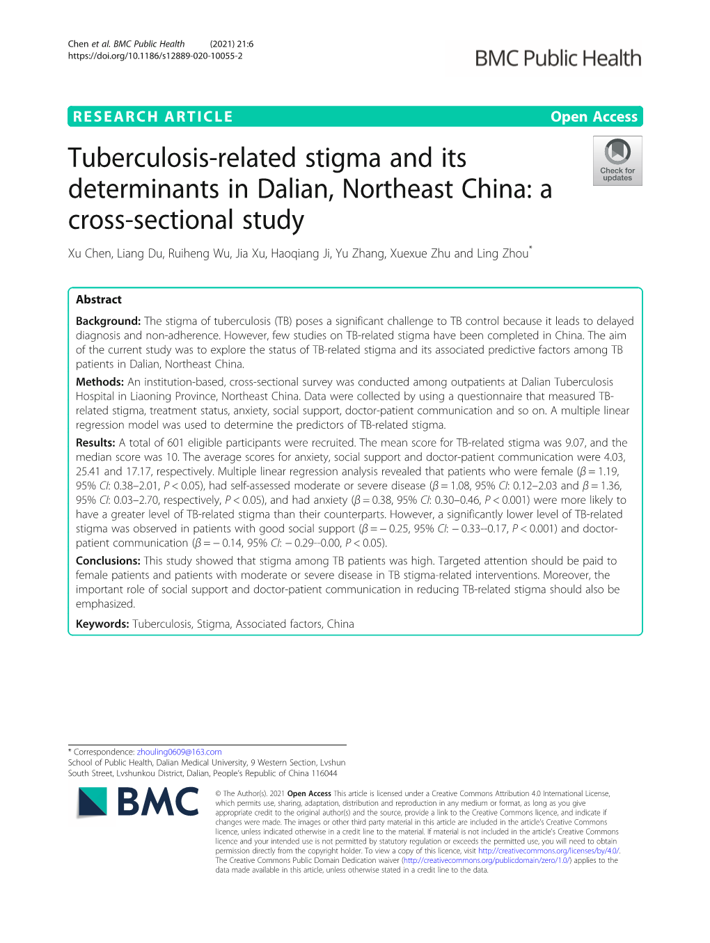 Tuberculosis-Related Stigma and Its Determinants