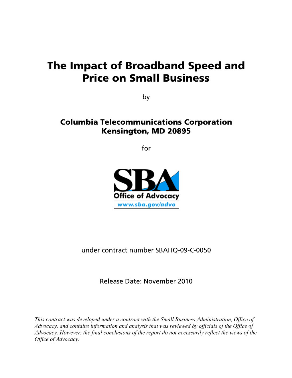 Impact of Broadband Speed and Price on Small Businesses