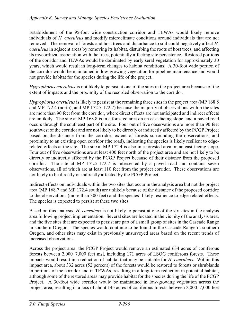 Appendix K. Survey and Manage Species Persistence Evaluation