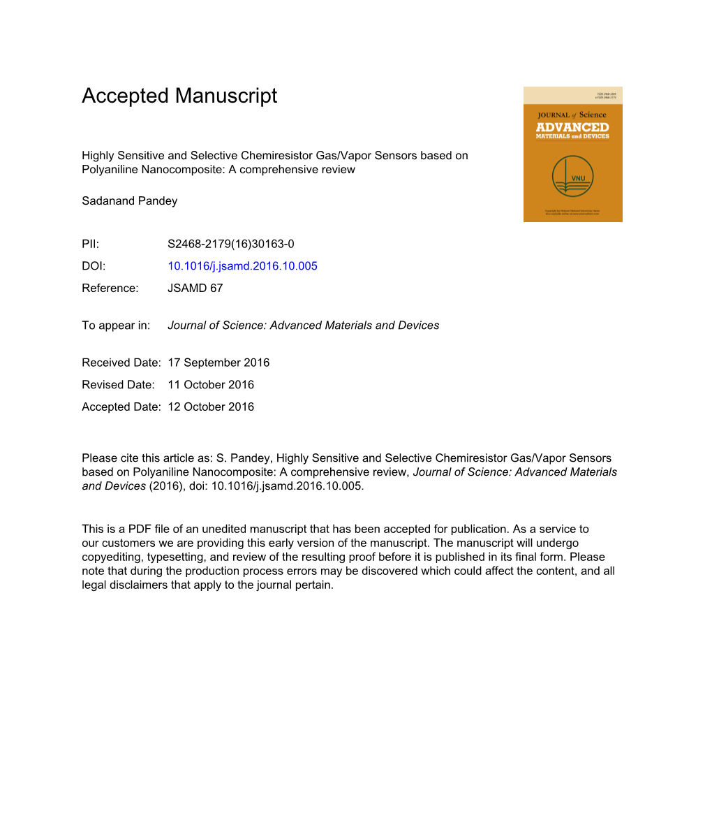 Highly Sensitive and Selective Chemiresistor Gas/Vapor Sensors Based on Polyaniline Nanocomposite: a Comprehensive Review