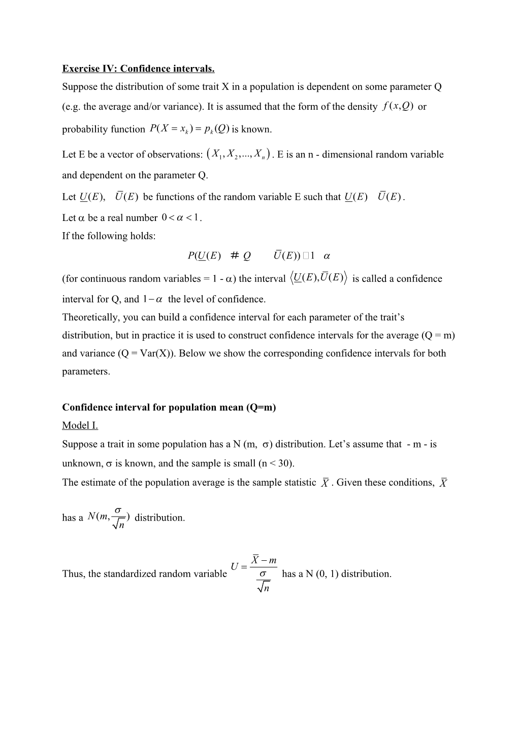 Exercise IV: Confidence Intervals