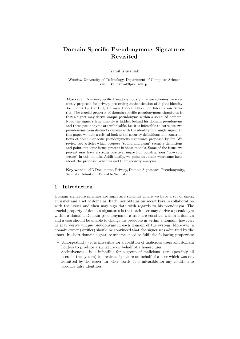 Domain-Specific Pseudonymous Signatures Revisited