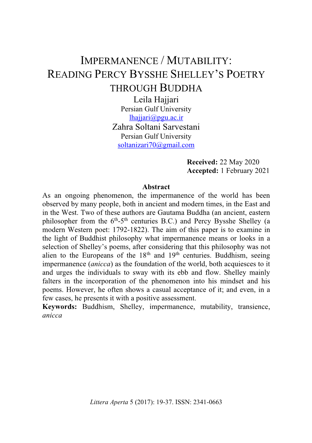 Impermanence / Mutability: Reading Percy Bysshe