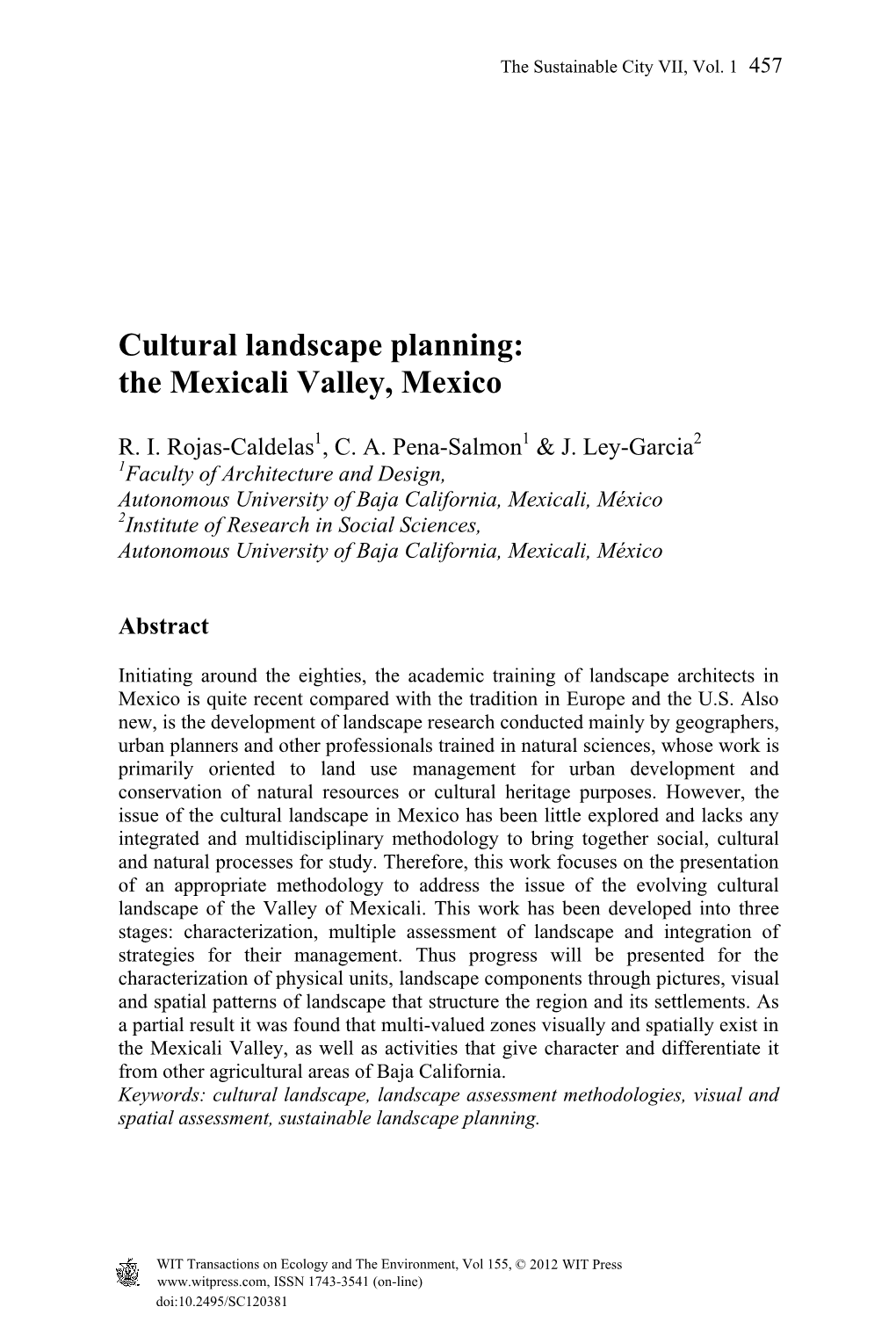 Cultural Landscape Planning: the Mexicali Valley, Mexico