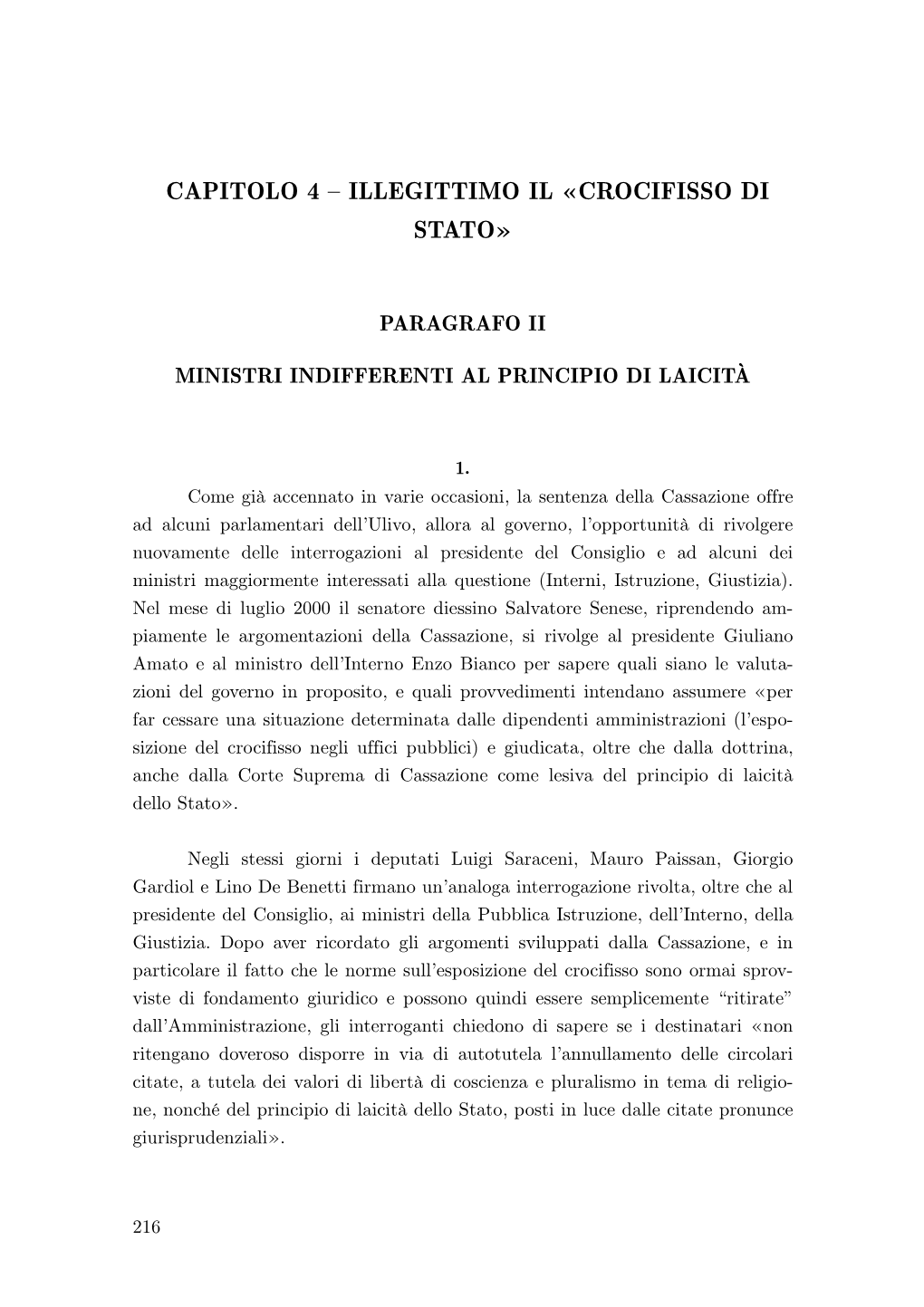 Capitolo 4 – Illegittimo Il «Crocifisso Di Stato»