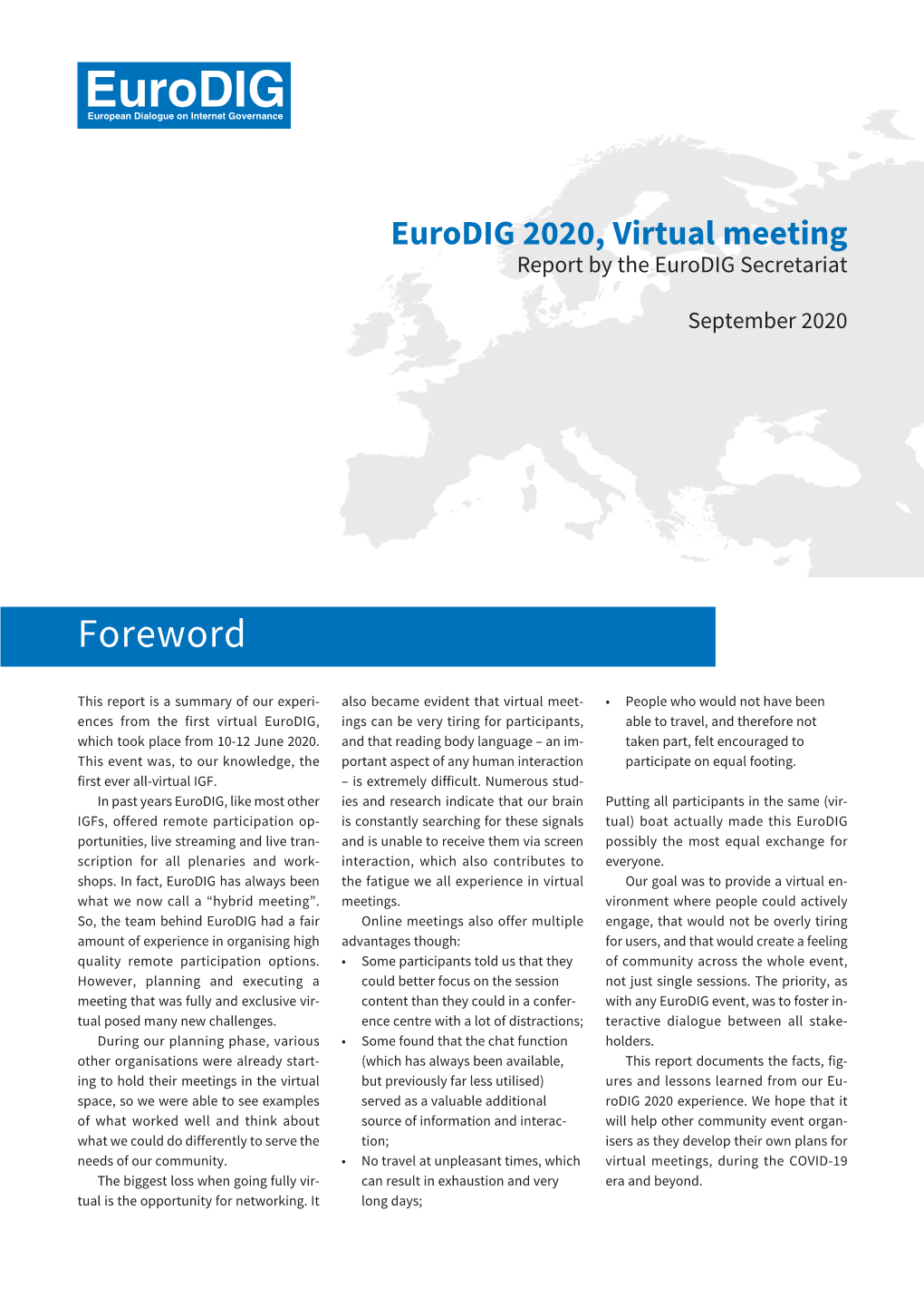 Eurodig 2020, Virtual Meeting, Report by the Eurodig Secretariat