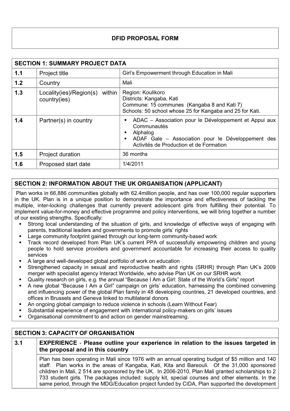 Proposal Form