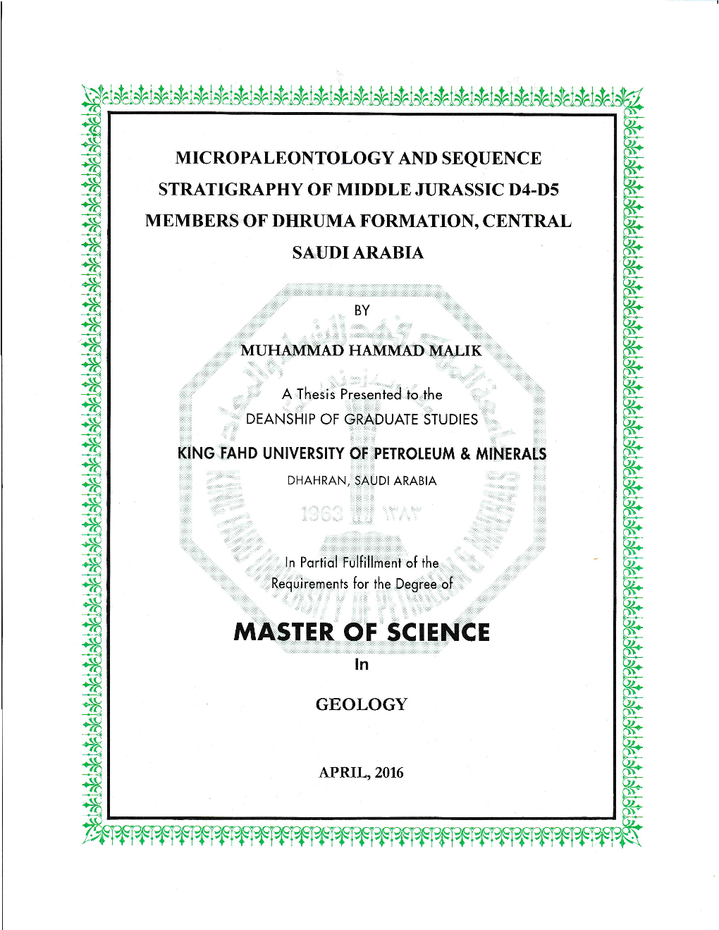 Micropaleontology and Sequence Stratigraphy of Middle Jurassic D4- D5 Members of Dhruma Formation, Central Saudi Arabia]