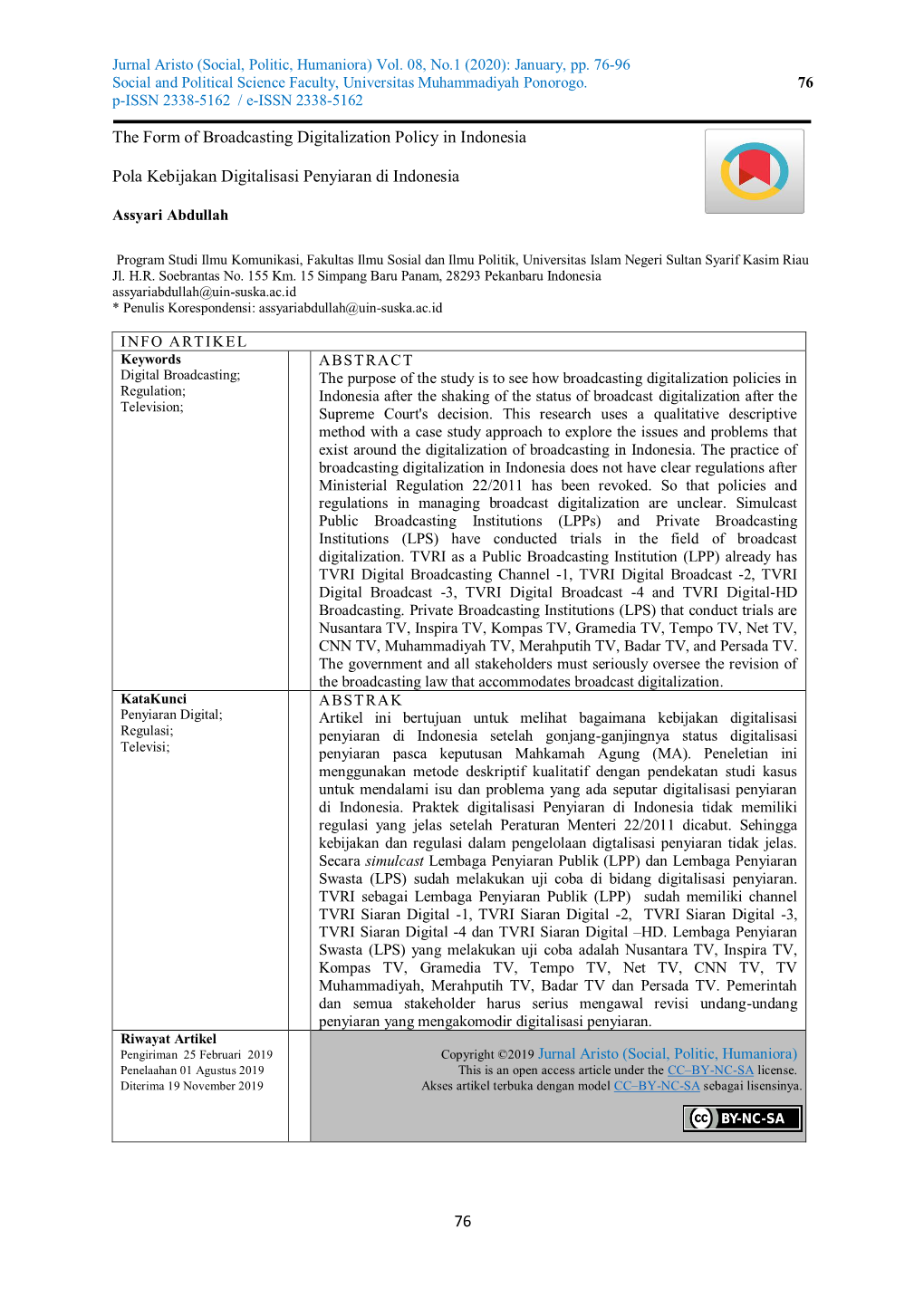 76 the Form of Broadcasting Digitalization Policy in Indonesia