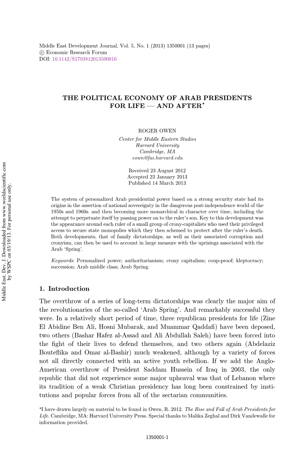The Political Economy of Arab Presidents for Life ÀÀÀ and After