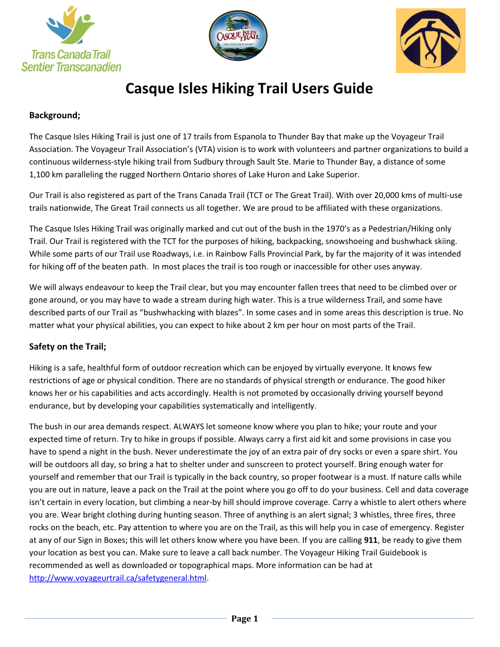 Casque Isles Hiking Trail Users Guide