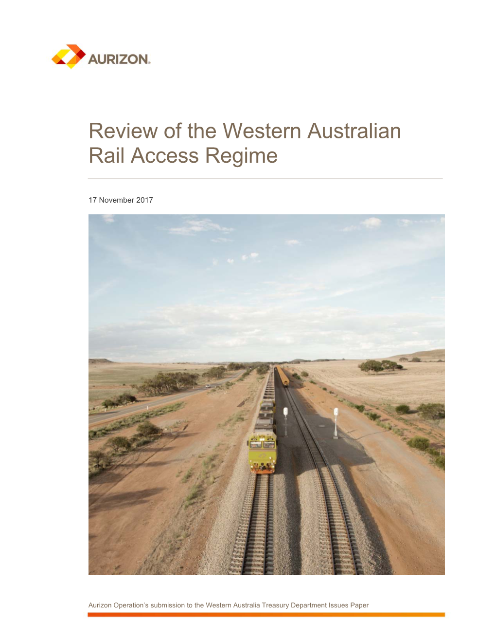 Aurizon Operation’S Submission to the Western Australia Treasury Department Issues Paper Table of Contents