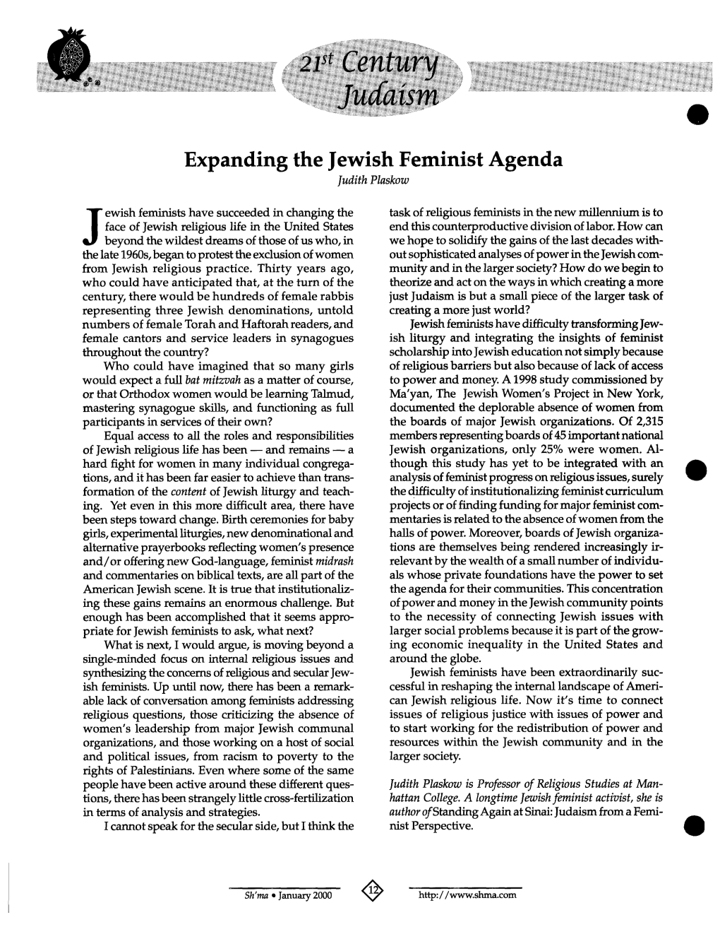 Expanding the Jewish Feminist Agenda Judith Plaskow