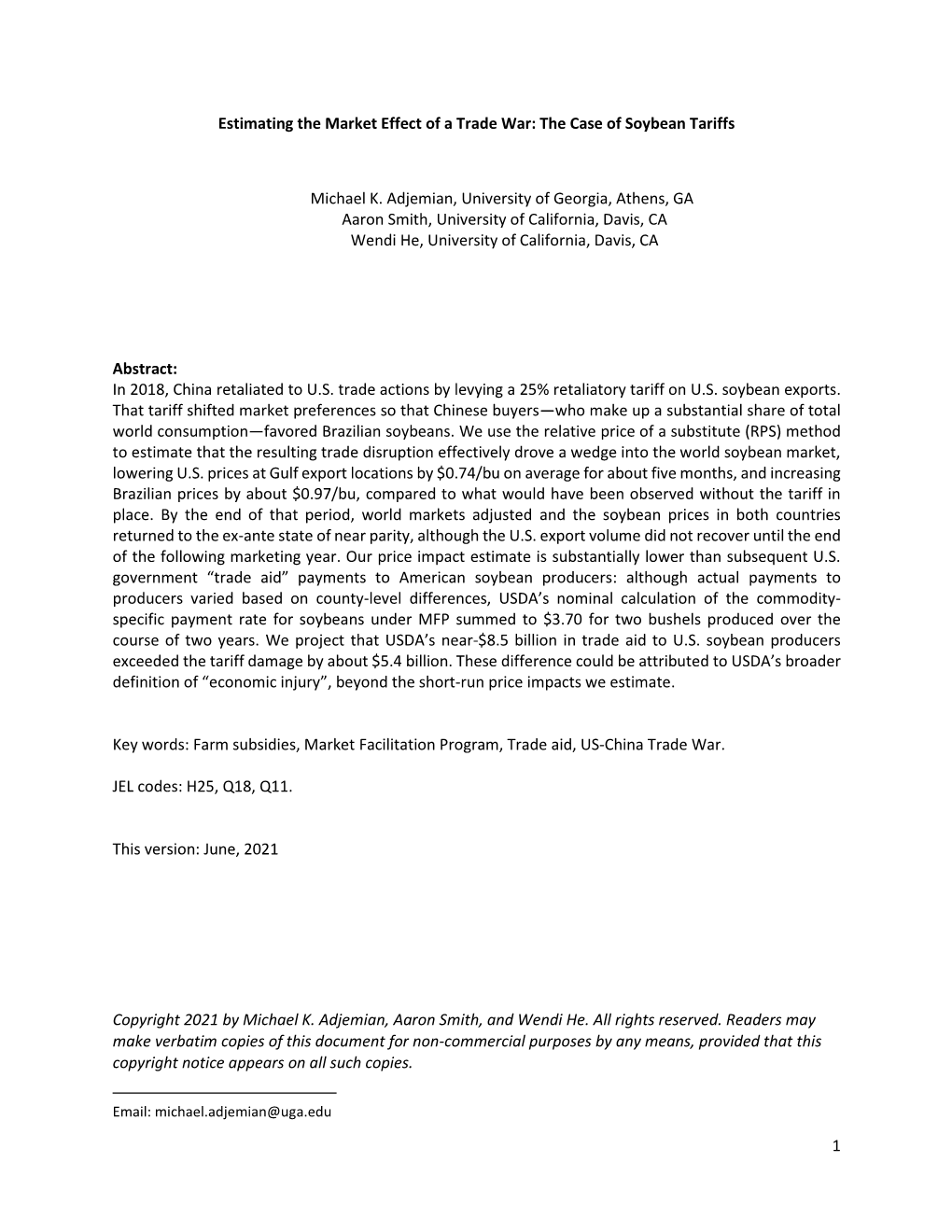 Estimating the Market Effect of a Trade War: the Case of Soybean Tariffs