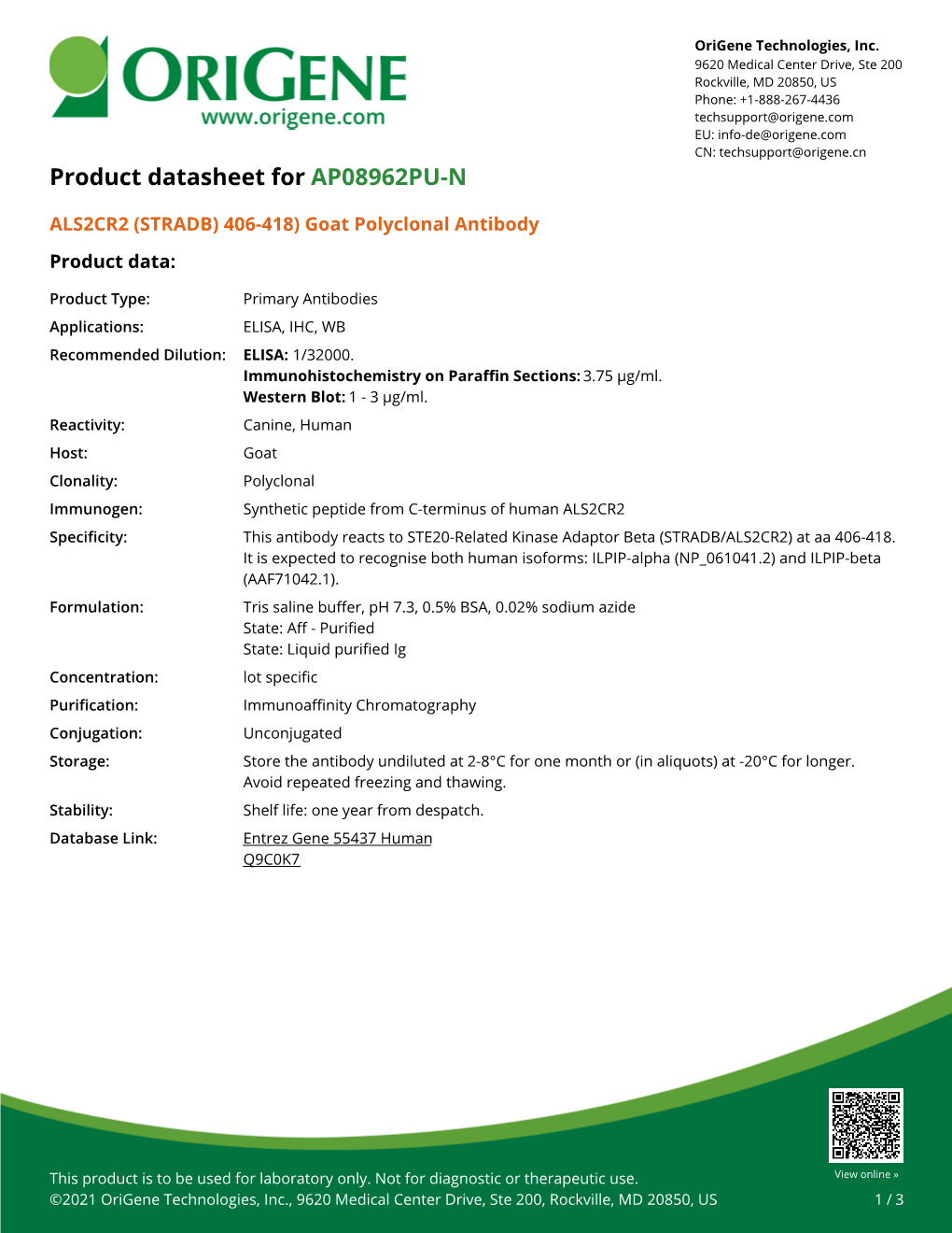 ALS2CR2 (STRADB) 406-418) Goat Polyclonal Antibody – AP08962PU-N