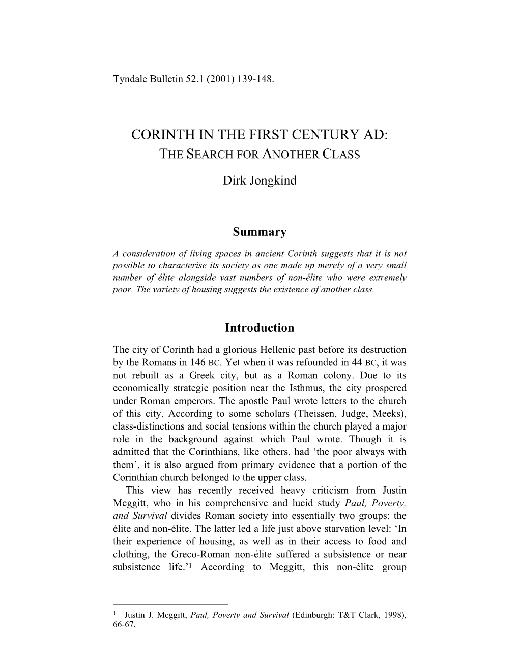 Corinth in the First Century Ad: the Search for Another Class