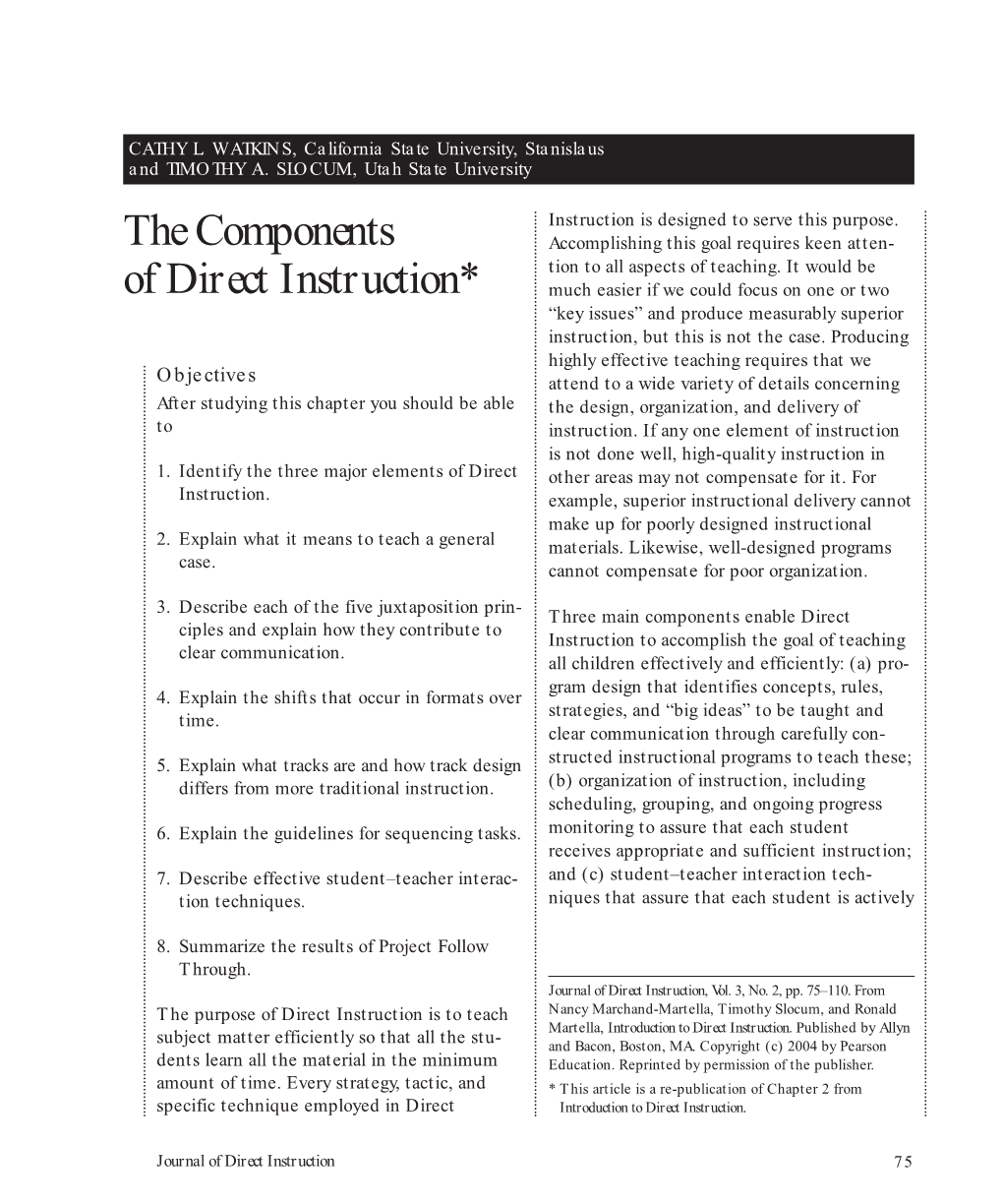 The Components of Direct Instruction*