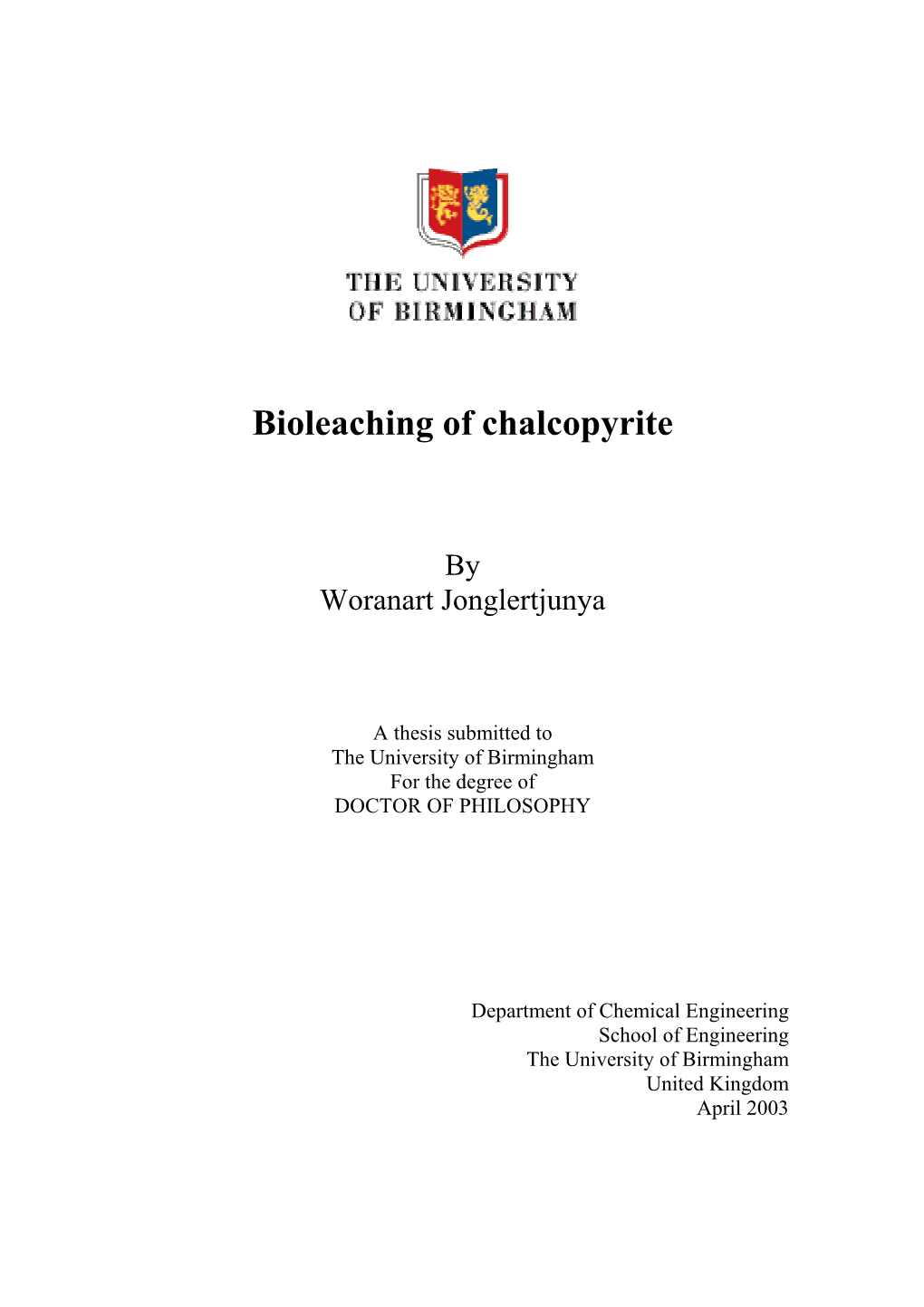 Bioleaching of Chalcopyrite