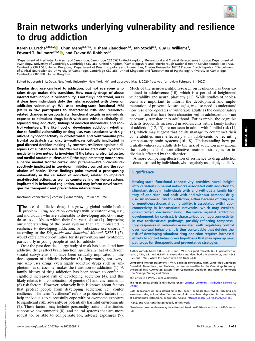 Brain Networks Underlying Vulnerability and Resilience to Drug Addiction