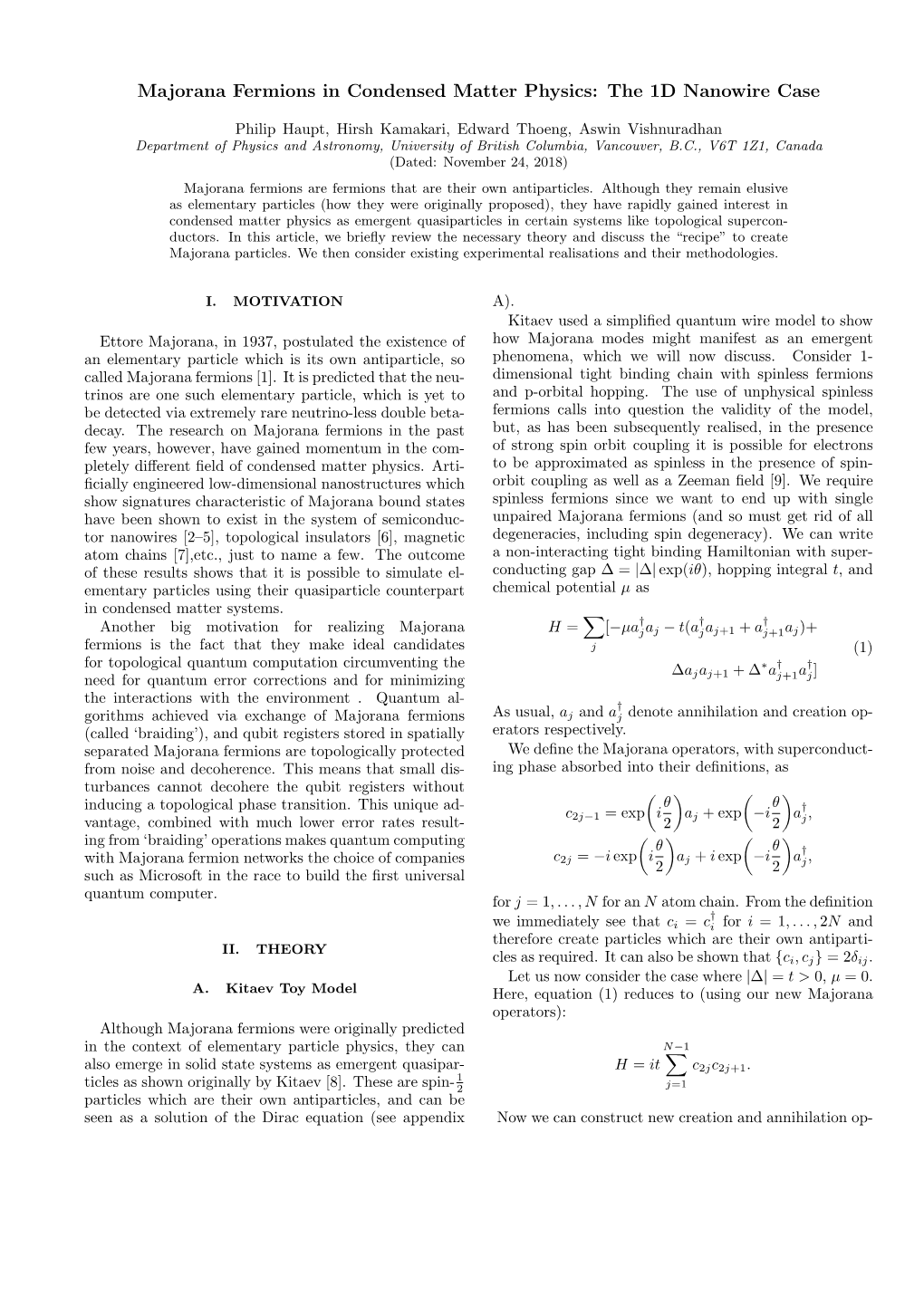 Majorana Fermions in Condensed Matter Physics: the 1D Nanowire Case