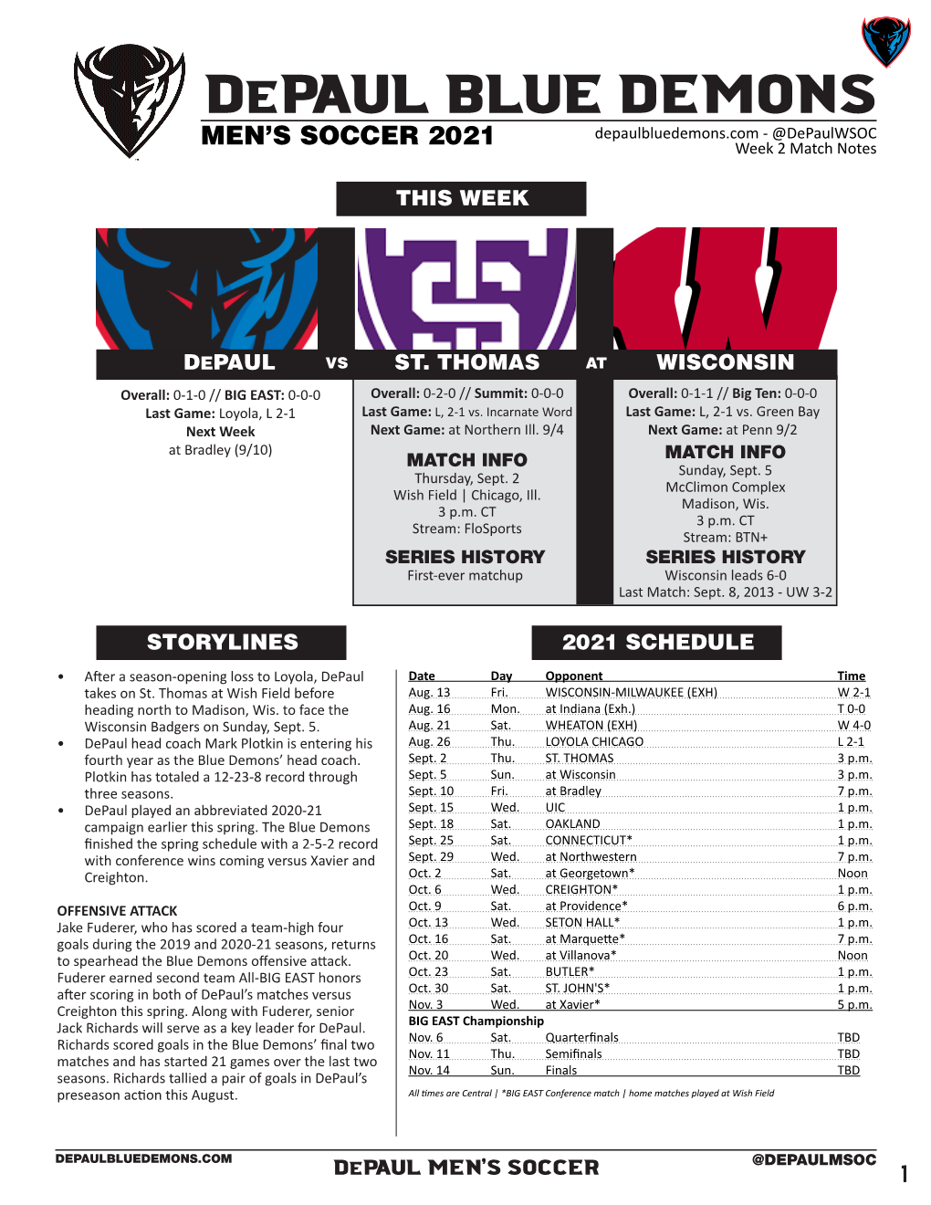 Depaul Blue Demons Depaulbluedemons.Com - @Depaulwsoc MEN’S SOCCER 2021 Week 2 Match Notes