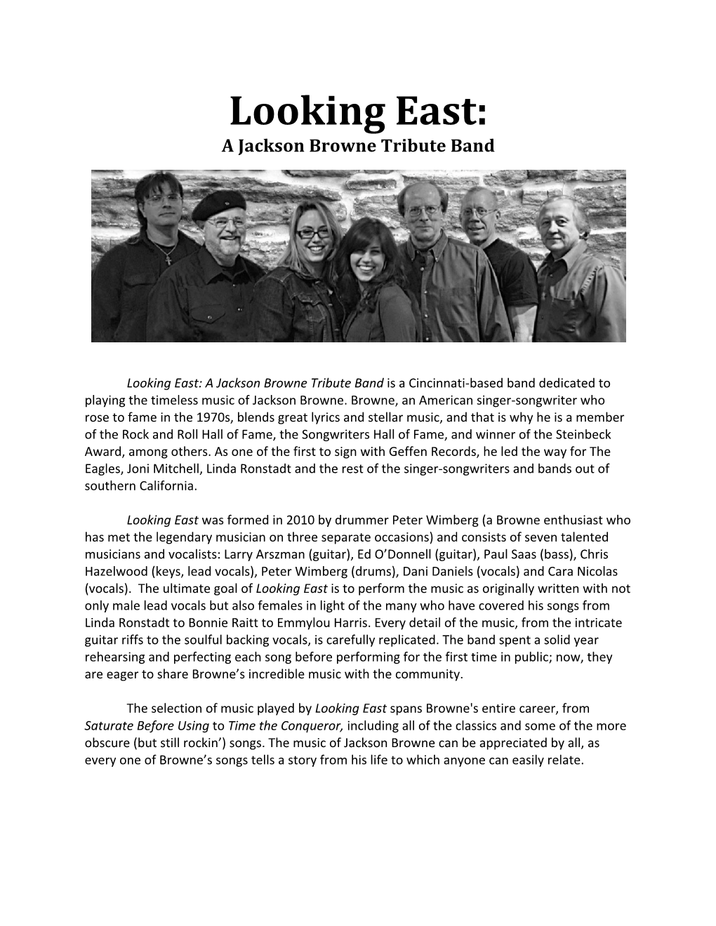 Looking East: a Jackson Browne Tribute Band