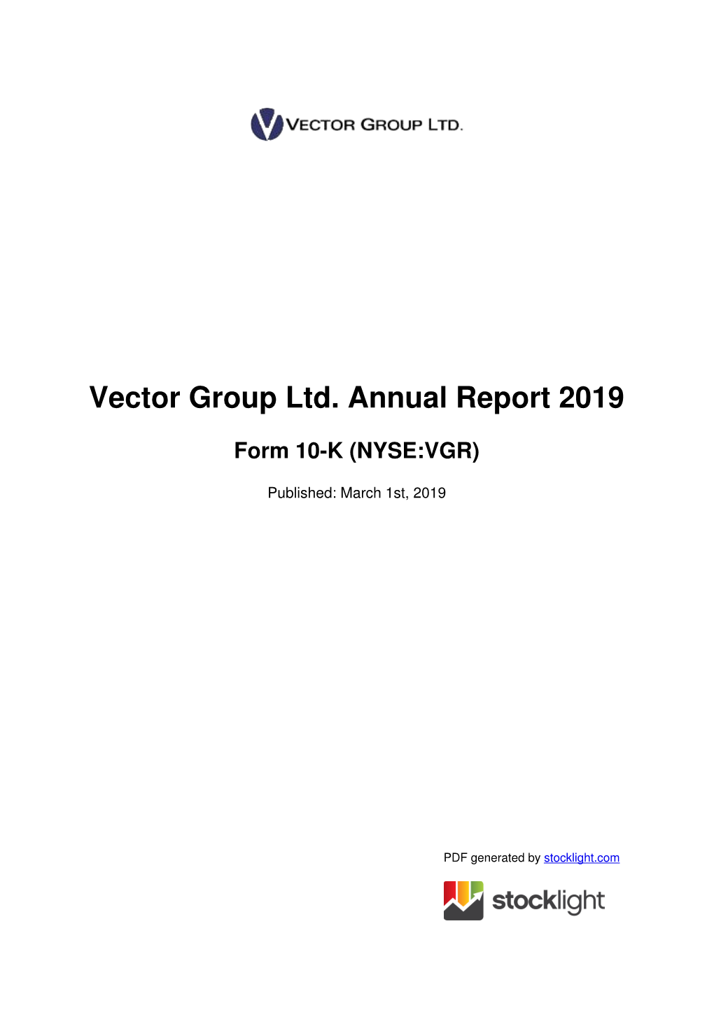 Vector Group Ltd. Annual Report 2019