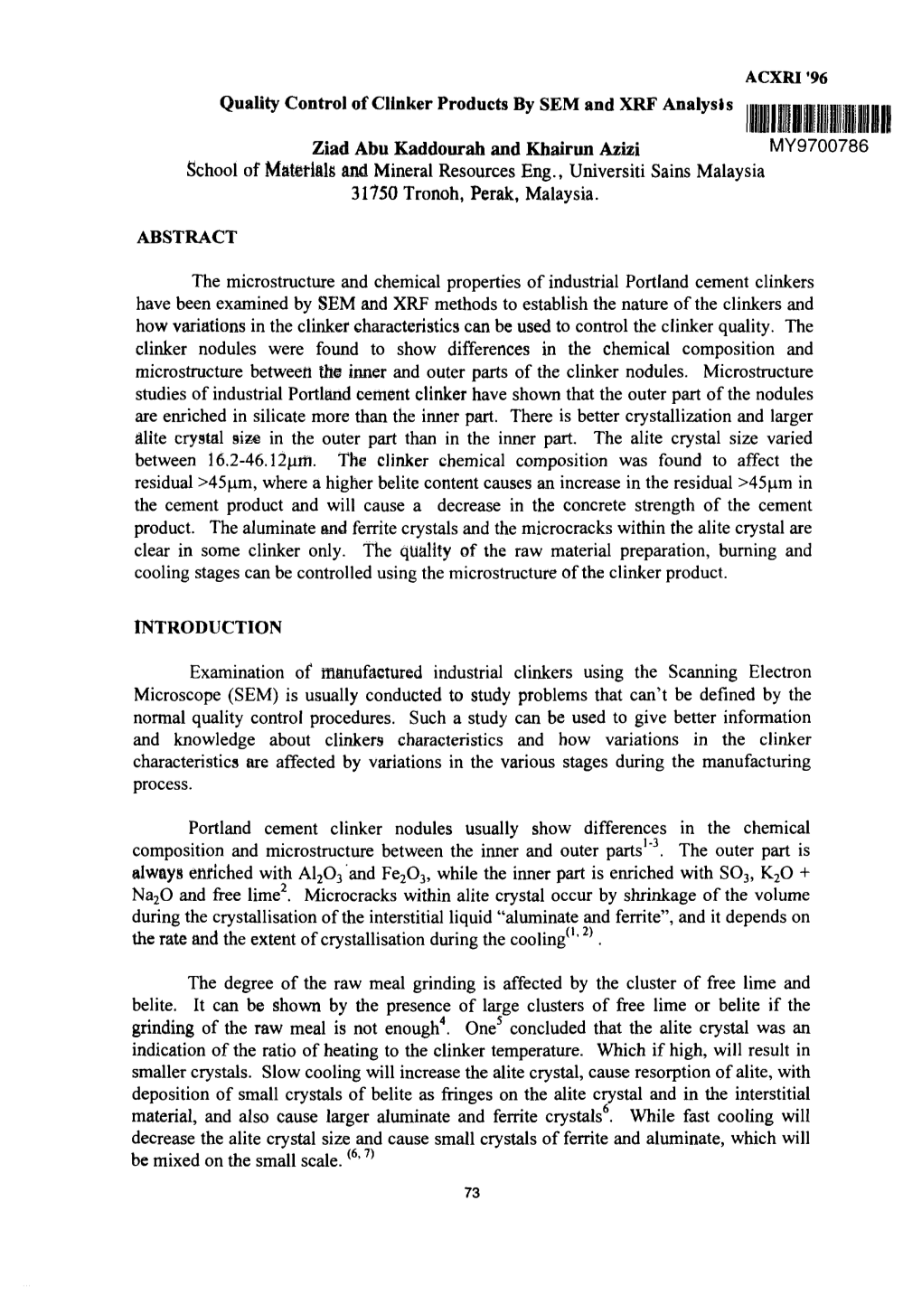 96 Quality Control of Clinker Products by SEM and XRF Analysis Ziad Abu