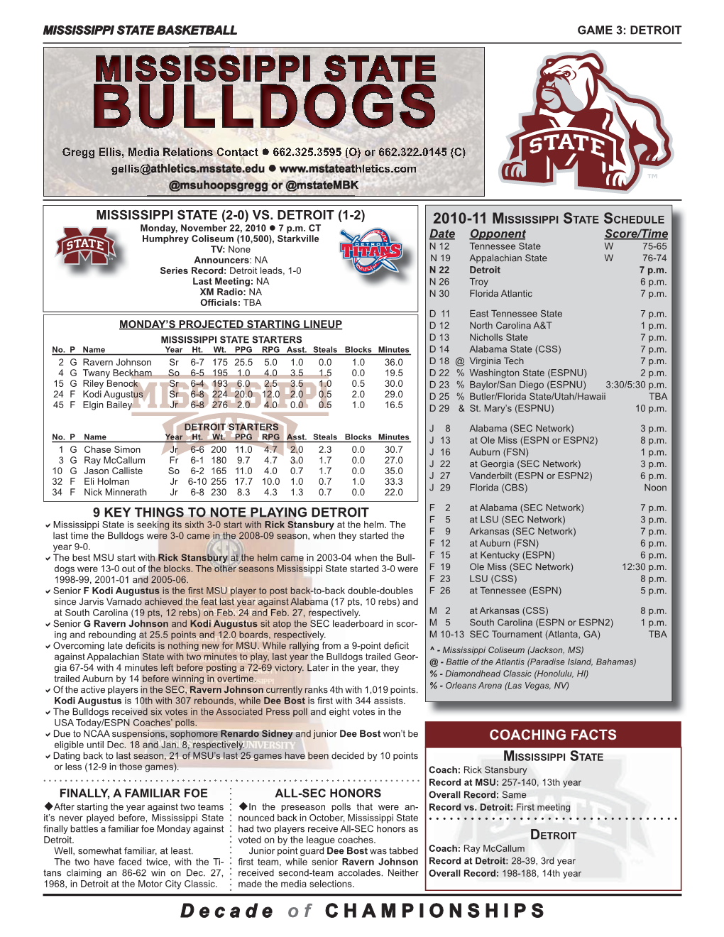 Detroit Game Notes.Indd