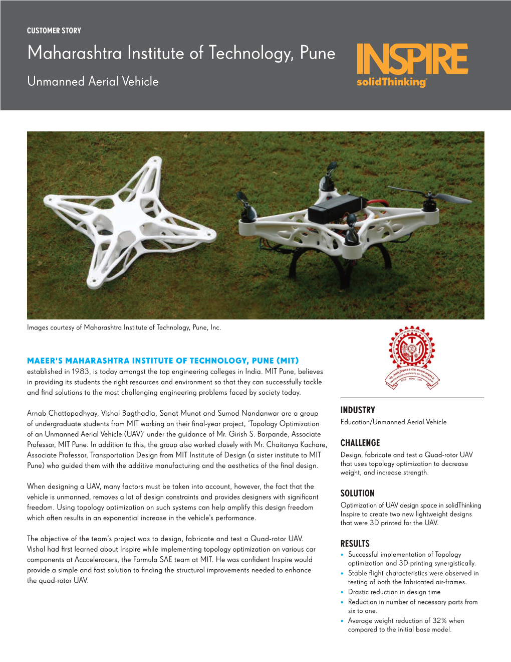 Maharashtra Institute of Technology, Pune Unmanned Aerial Vehicle