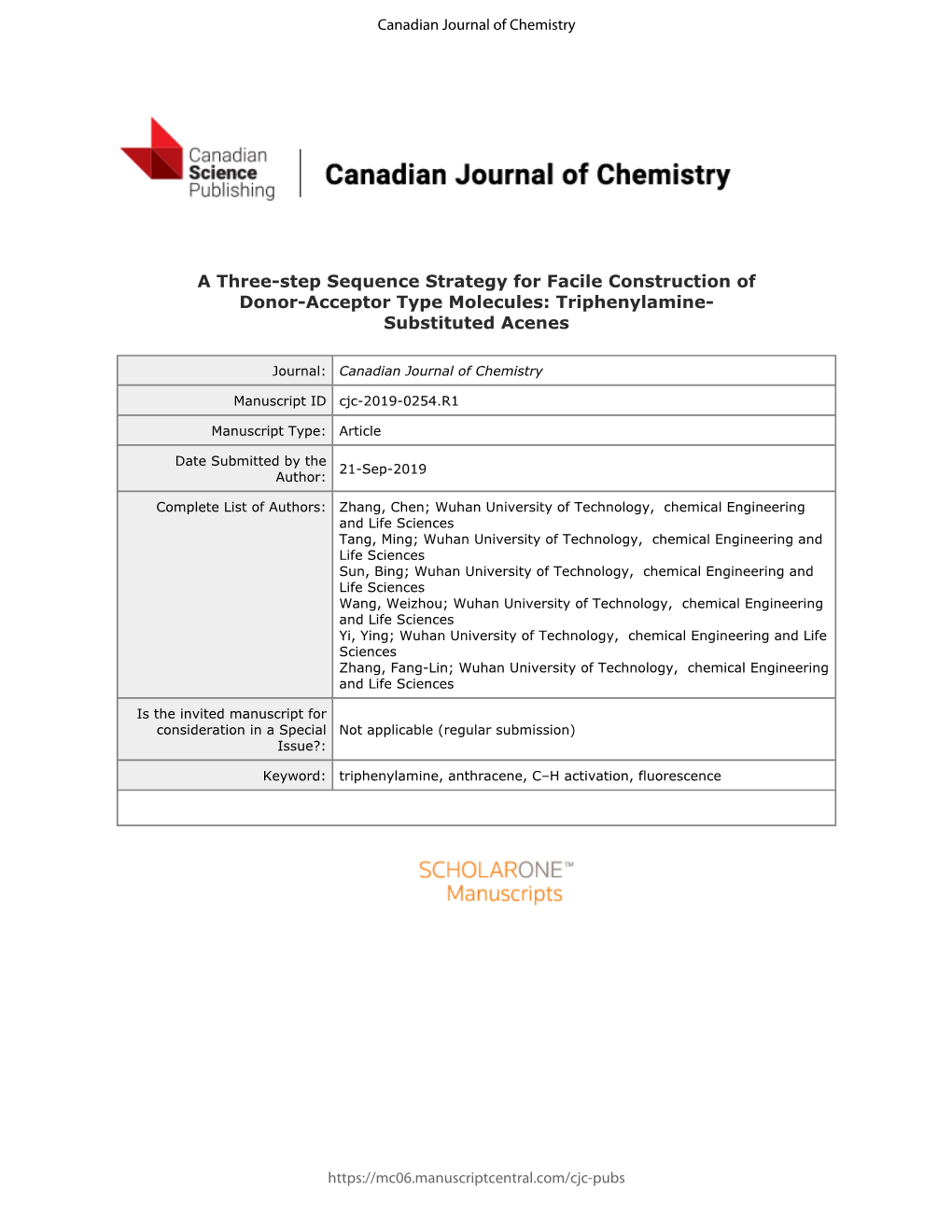 A Three-Step Sequence Strategy for Facile Construction of Donor-Acceptor Type Molecules: Triphenylamine- Substituted Acenes