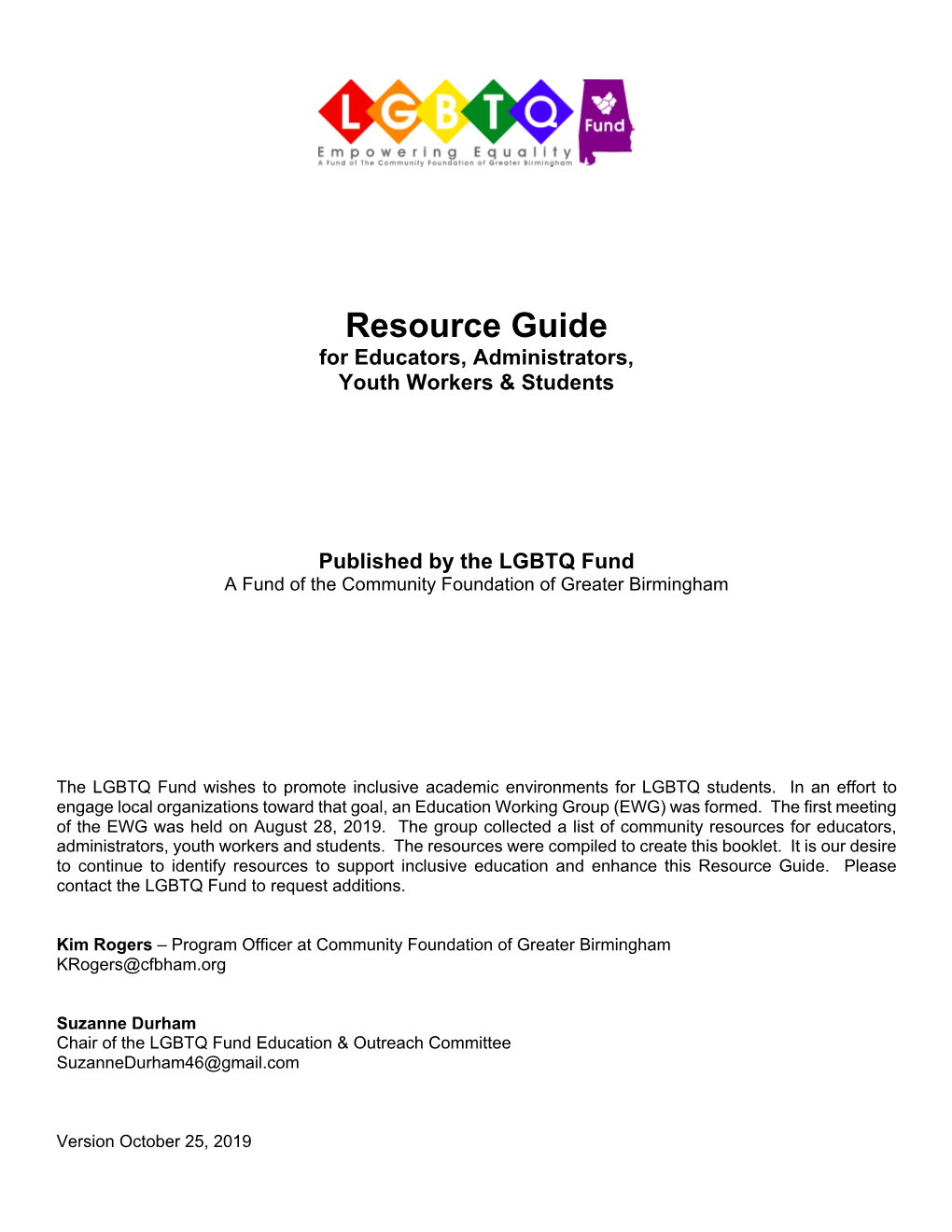 Resource Guide for Educators, Administrators, Youth Workers & Students