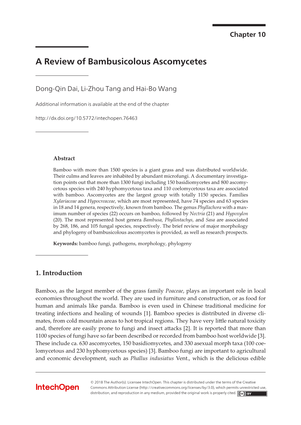 A Review of Bambusicolous Ascomycetes