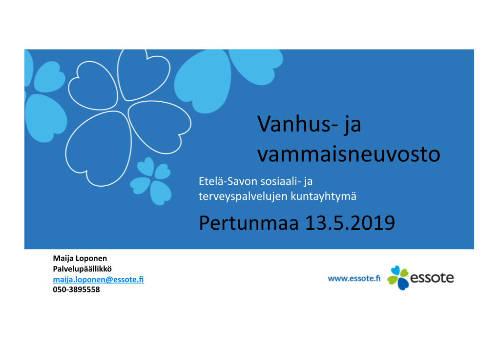 Vanhus- Ja Vammaisneuvosto Pertunmaa 13.5.2019