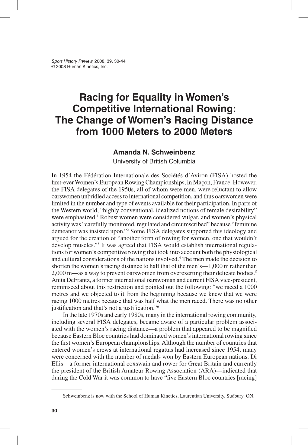 Racing for Equality in Women's Competitive International Rowing