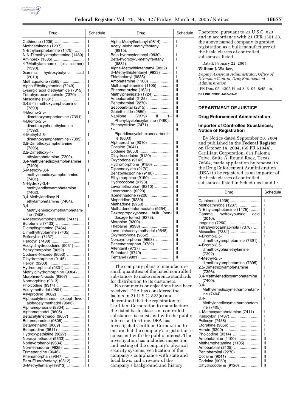 Federal Register/Vol. 70, No. 42/Friday, March 4, 2005