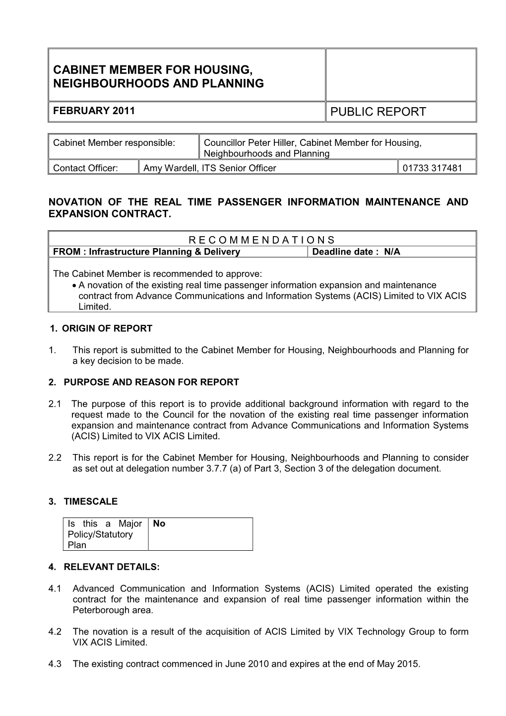 Cabinet Member for Housing, Neighbourhoods and Planning