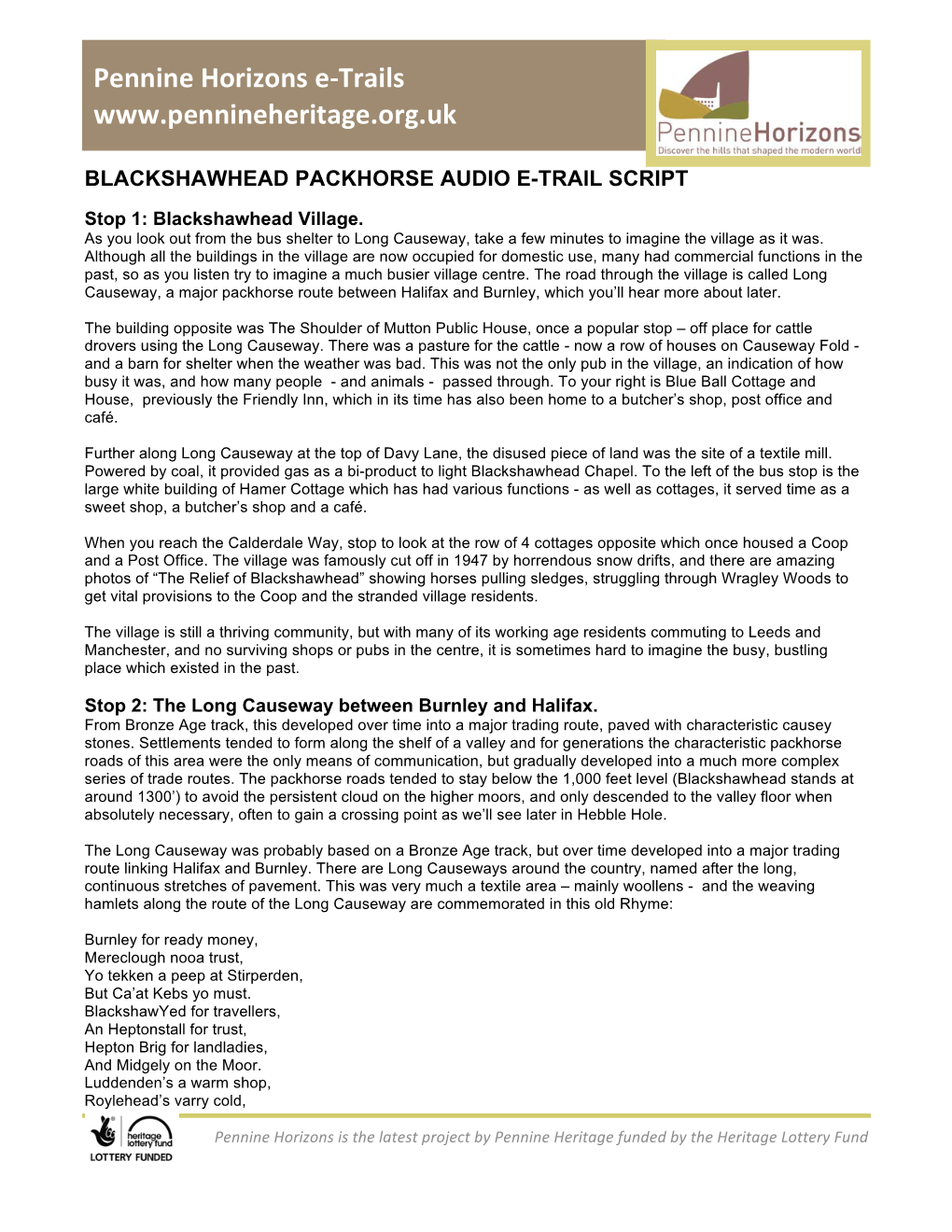 Blackshawhead Packhorse Audio E-Trail Script