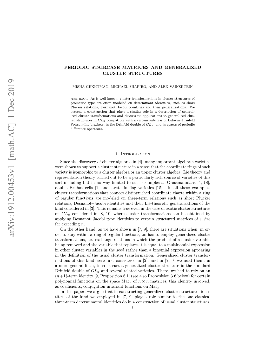 Periodic Staircase Matrices and Generalized Cluster Structures