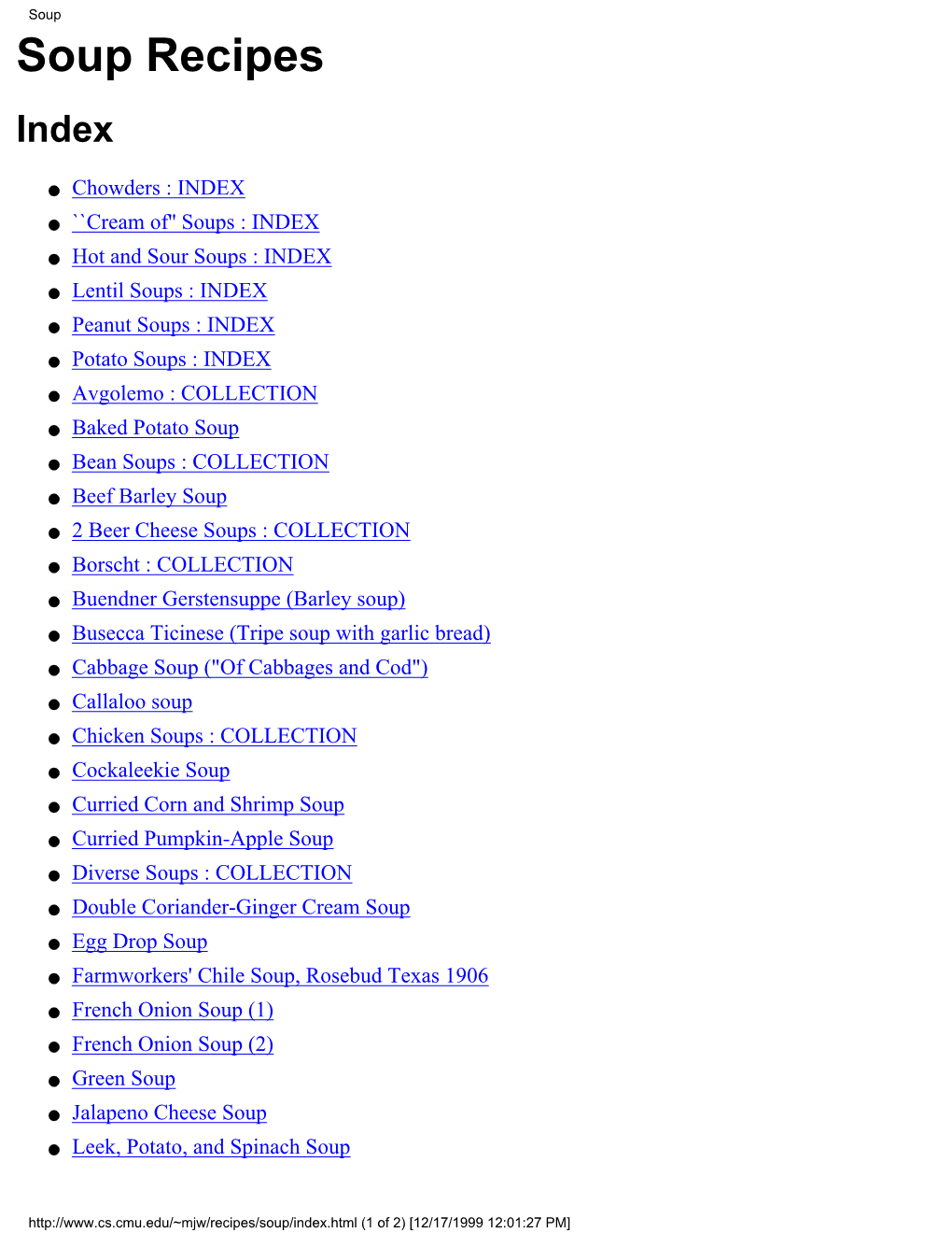 Soup Recipes Index