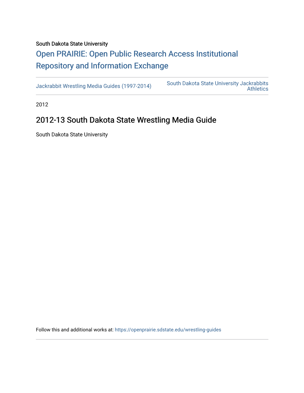2012-13 South Dakota State Wrestling Media Guide