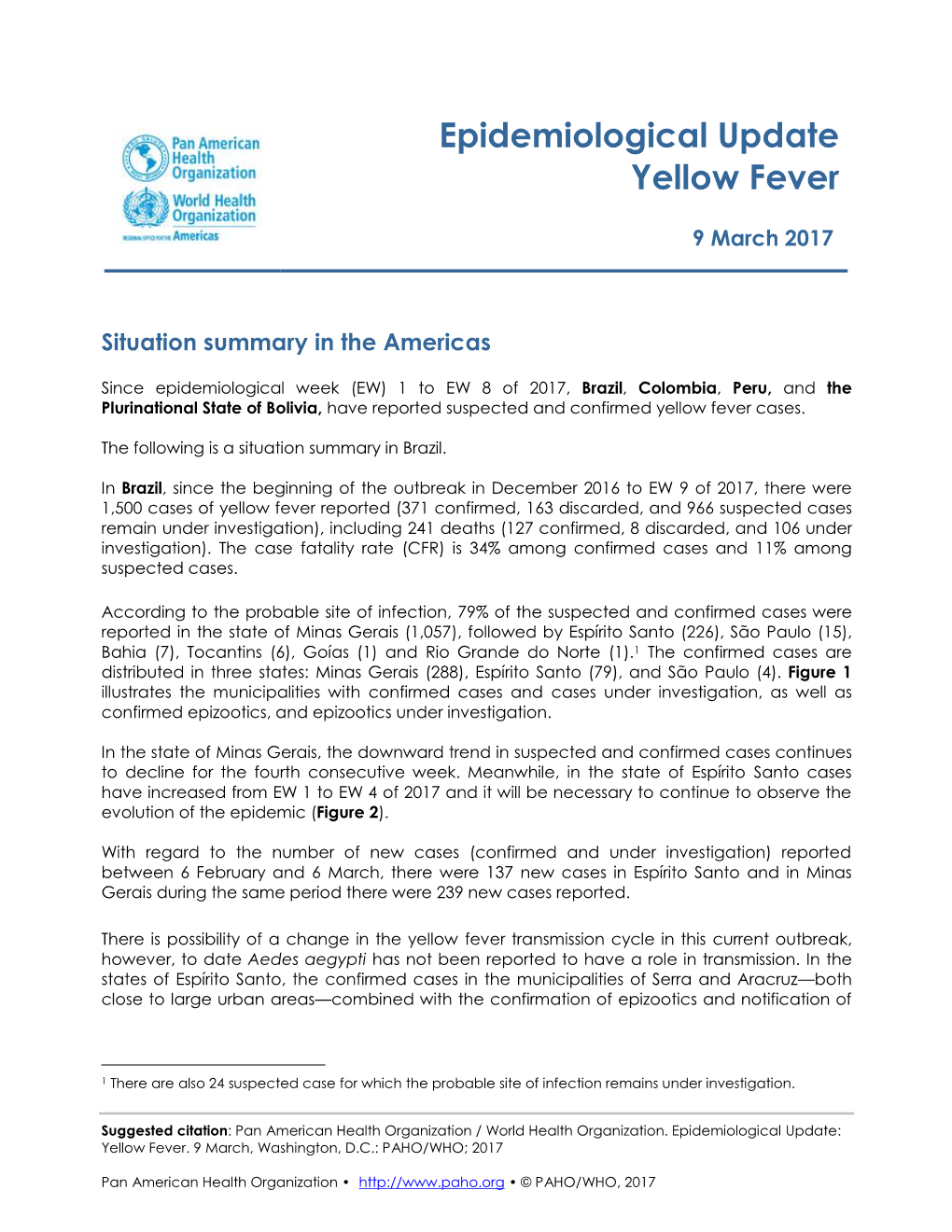 Epidemiological Update Yellow Fever