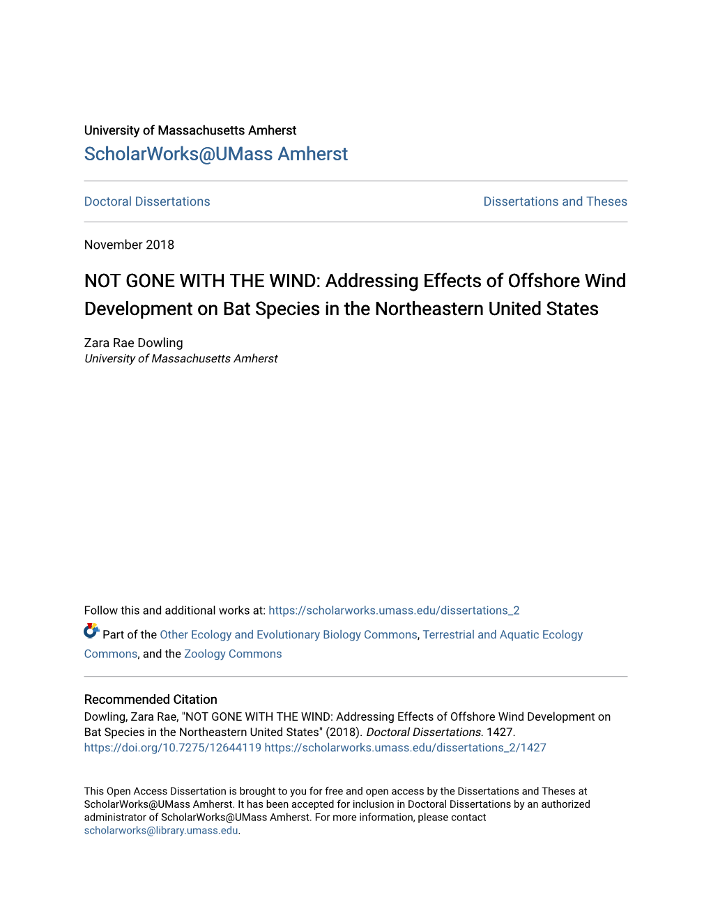 Addressing Effects of Offshore Wind Development on Bat Species in the Northeastern United States