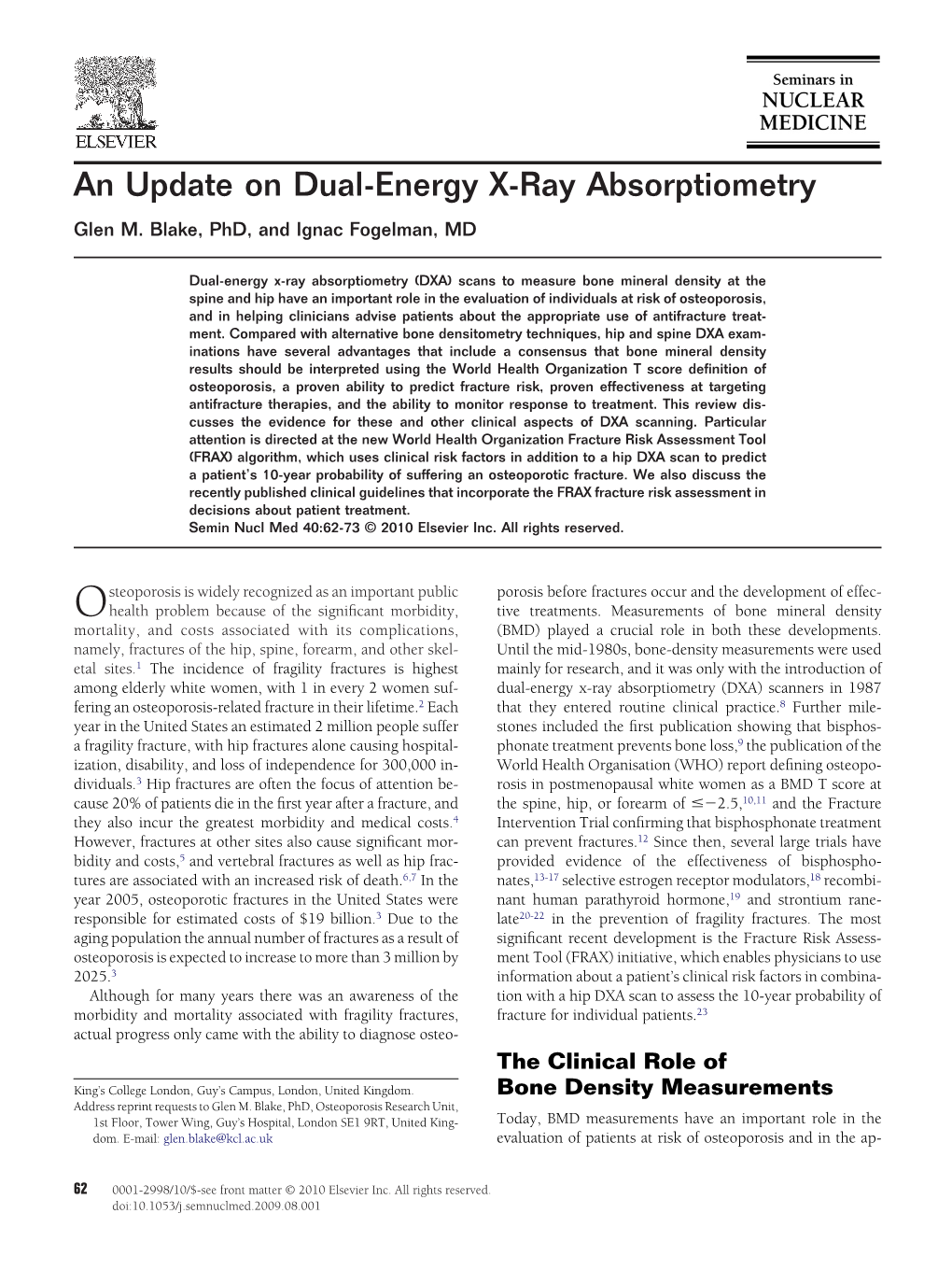 An Update on Dual-Energy X-Ray Absorptiometry Glen M