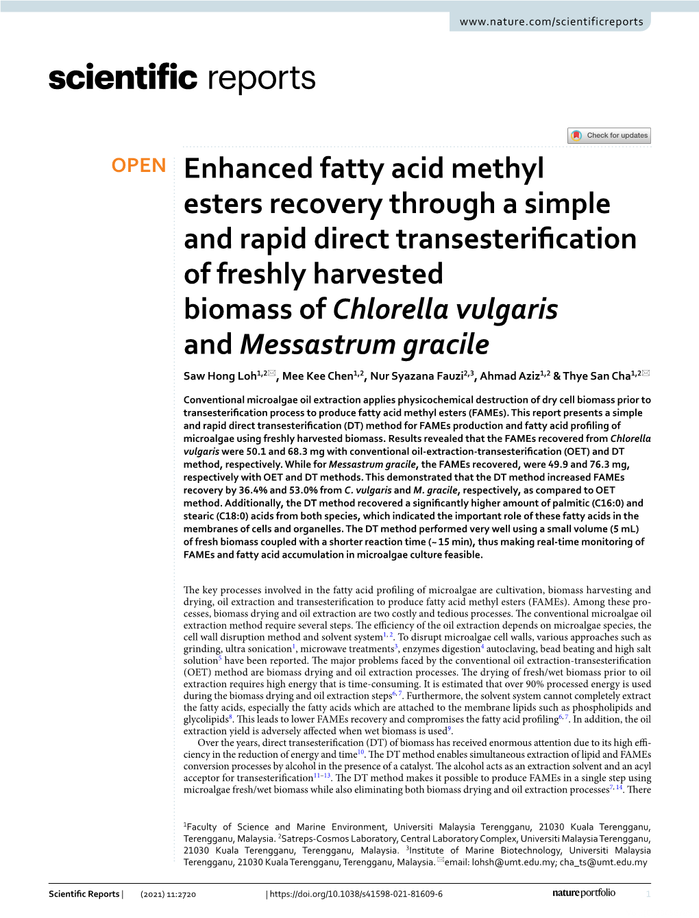 Enhanced Fatty Acid Methyl Esters Recovery Through a Simple And