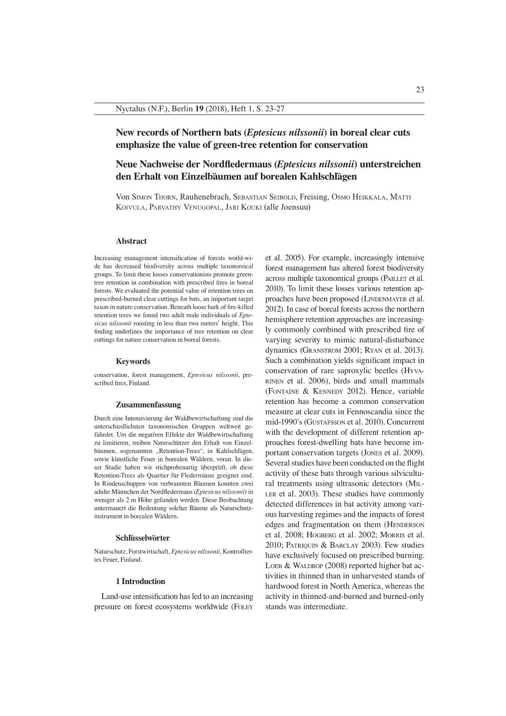 New Records of Northern Bats (Eptesicus Nilssonii)