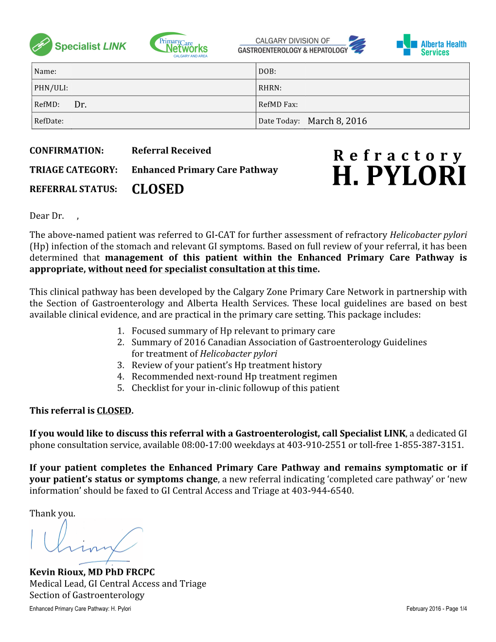 Helicobacter Pylori (Hp) Infection of the Stomach and Relevant GI Symptoms