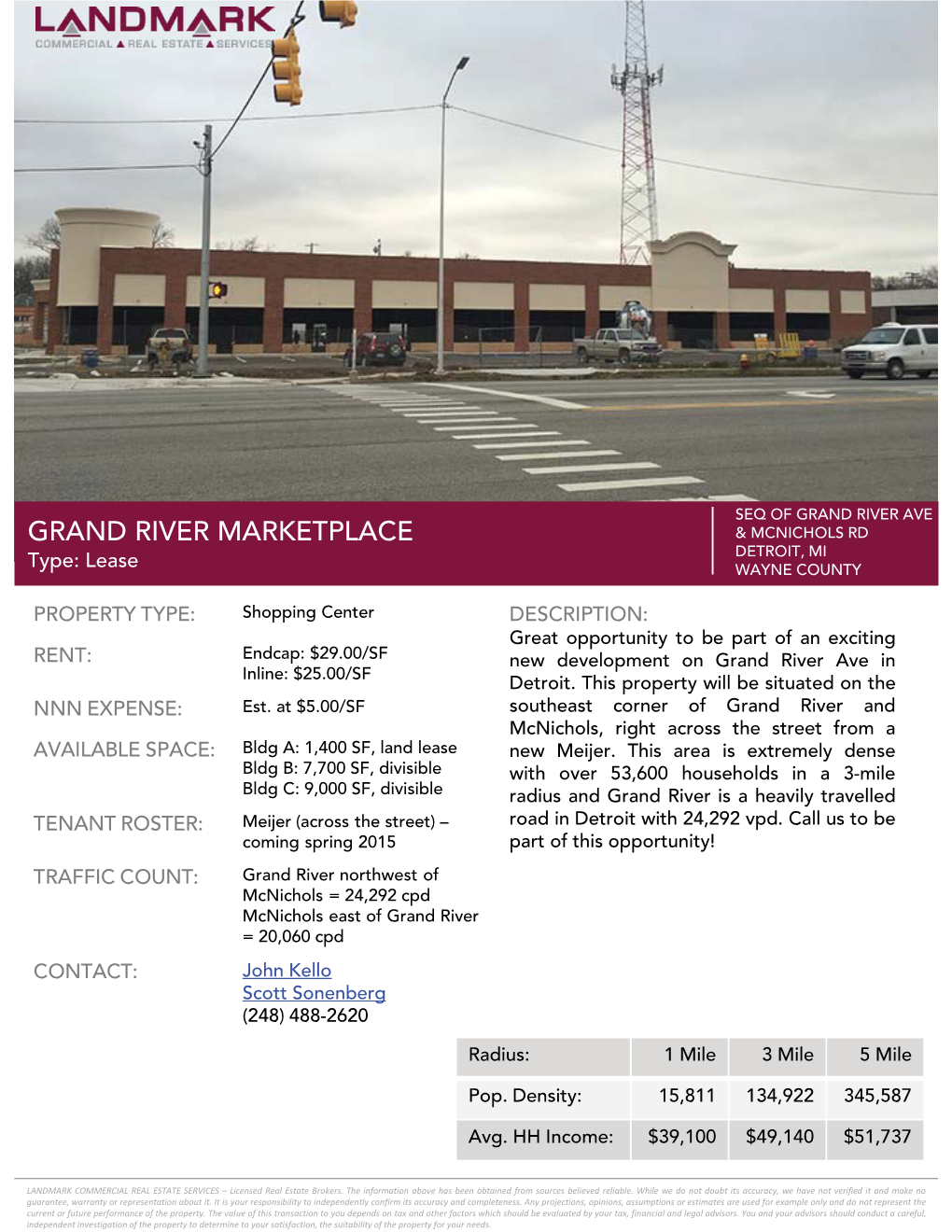 GRAND RIVER MARKETPLACE & MCNICHOLS RD DETROIT, MI Type: Lease WAYNE COUNTY